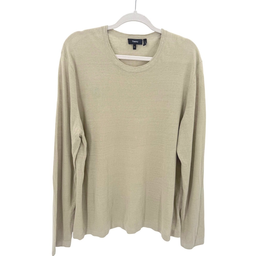 Theory Mens Berthos Lemair 90% Linen Blend‎ Long Sleeve Sweater Beige XL